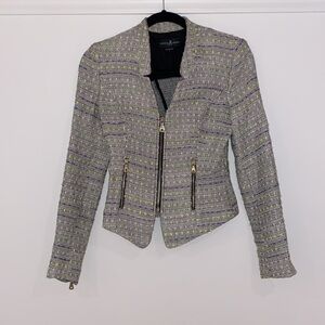 Guess by Marciano tweed fitted blazer jacket zipped inverted lapels Size 2